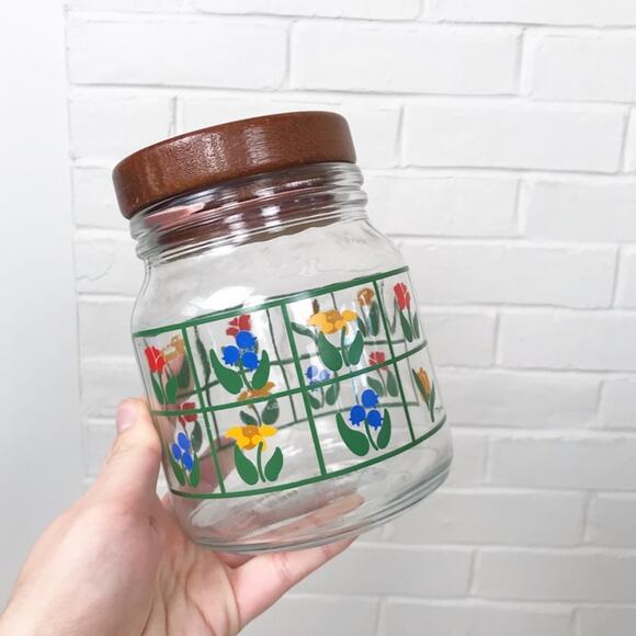 Vintage Anchor Hocking Nina Greenhouse Collection Floral Glass Jar OS - Picture 1 of 11